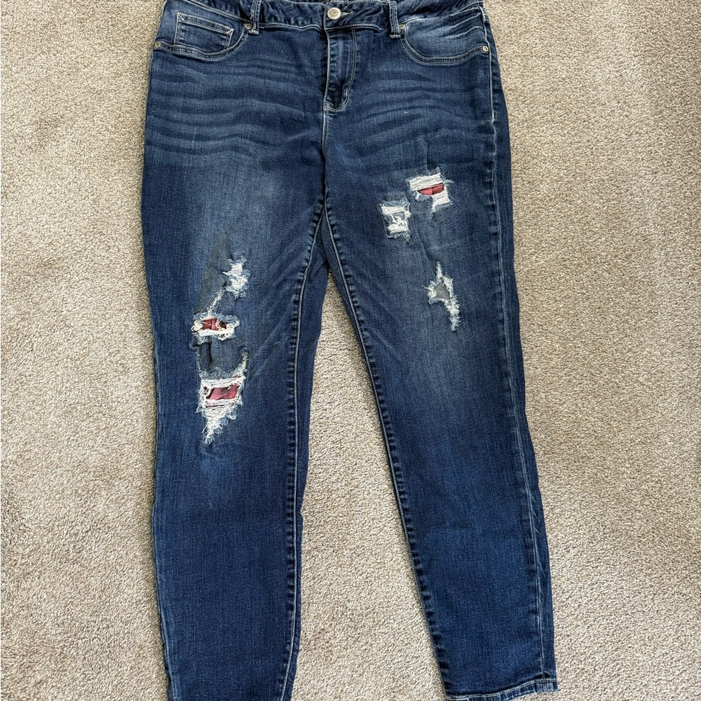 Maurices Blue Ankle Cropped Jeans with Distressed Details